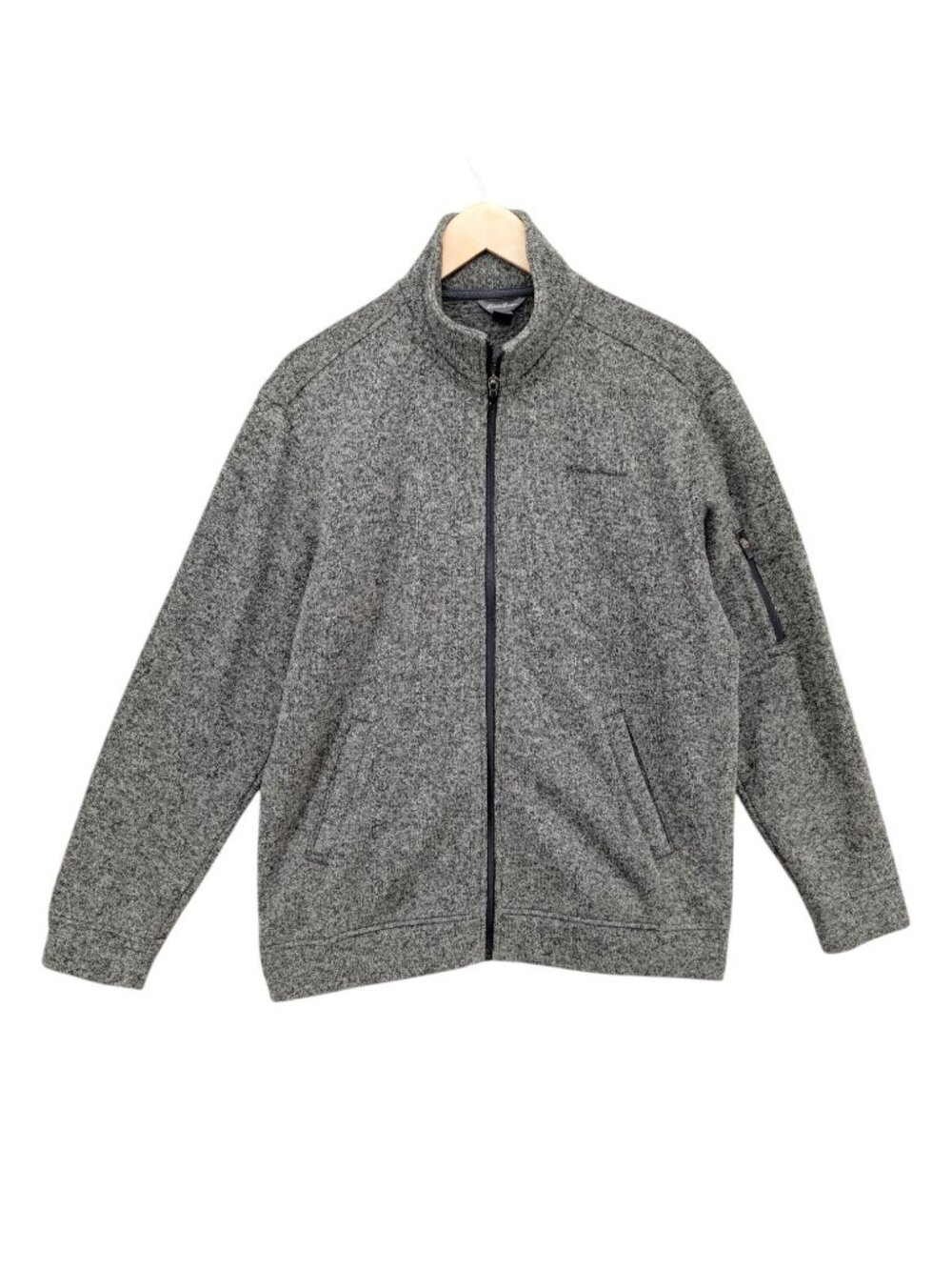 Eddie Bauer Knit Jacket Mens Grey Full Zip Pockets Mock Neck Lightweight Size M